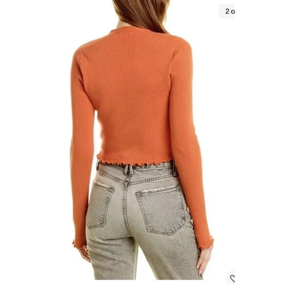 NWT Good American Lettuce Edge Cardigan in Burnt Orange - Picture 2 of 8